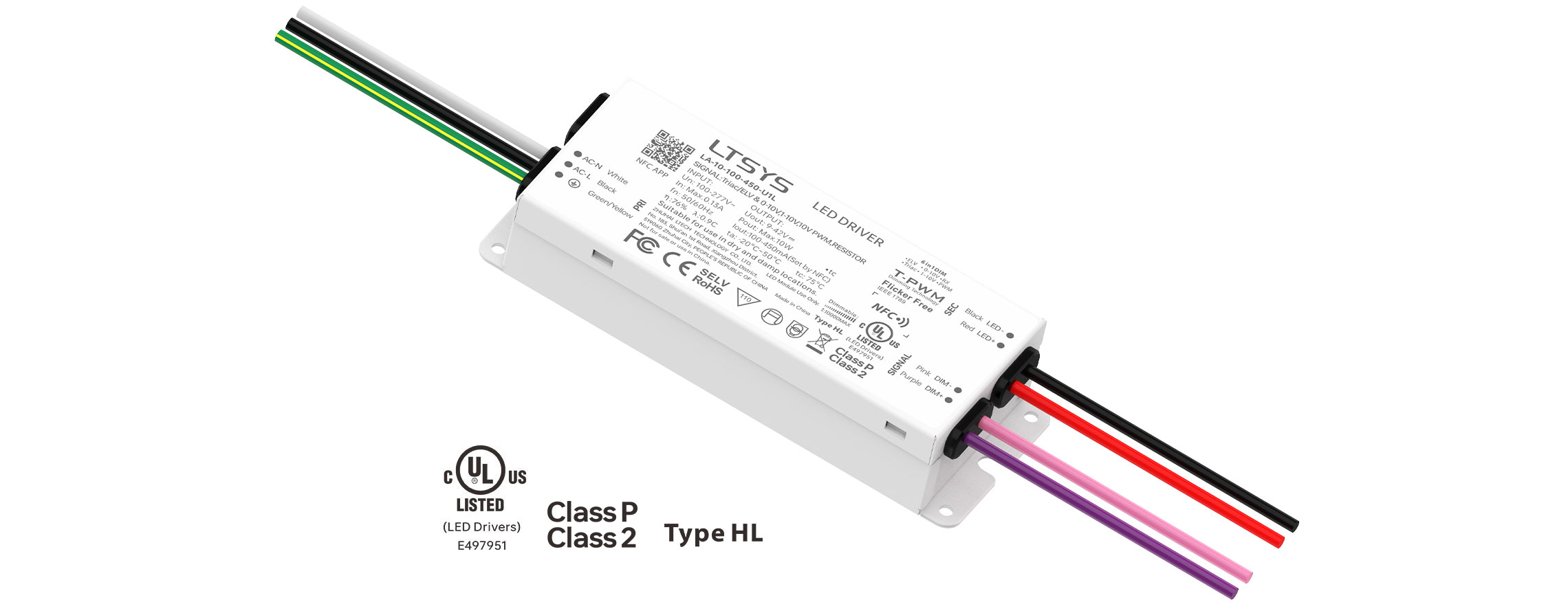 10W 100-450mA UL Certification NFC CC Triac/0-10V LED Driver LA-10-100-450-U1L