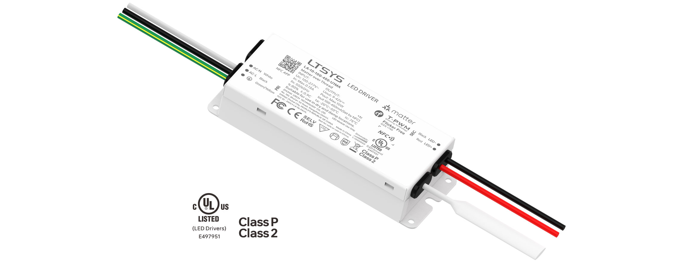 10W 100-450mA UL Certification NFC CC Matter LED Driver LA-10-100-450-U1MA