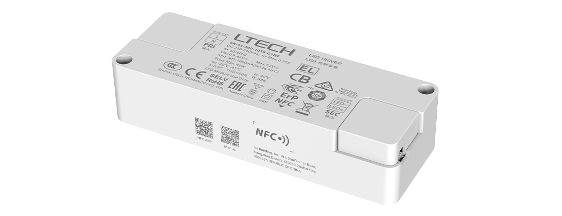 45W超小体积NFC可编程非调光恒流缓启动电源 SN-45-300-1050-G1NF 