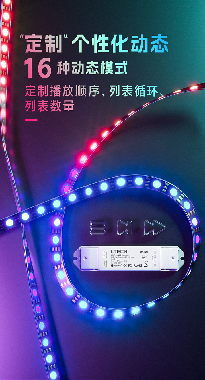 蓝牙LED幻彩灯带控制器-16种动态模式